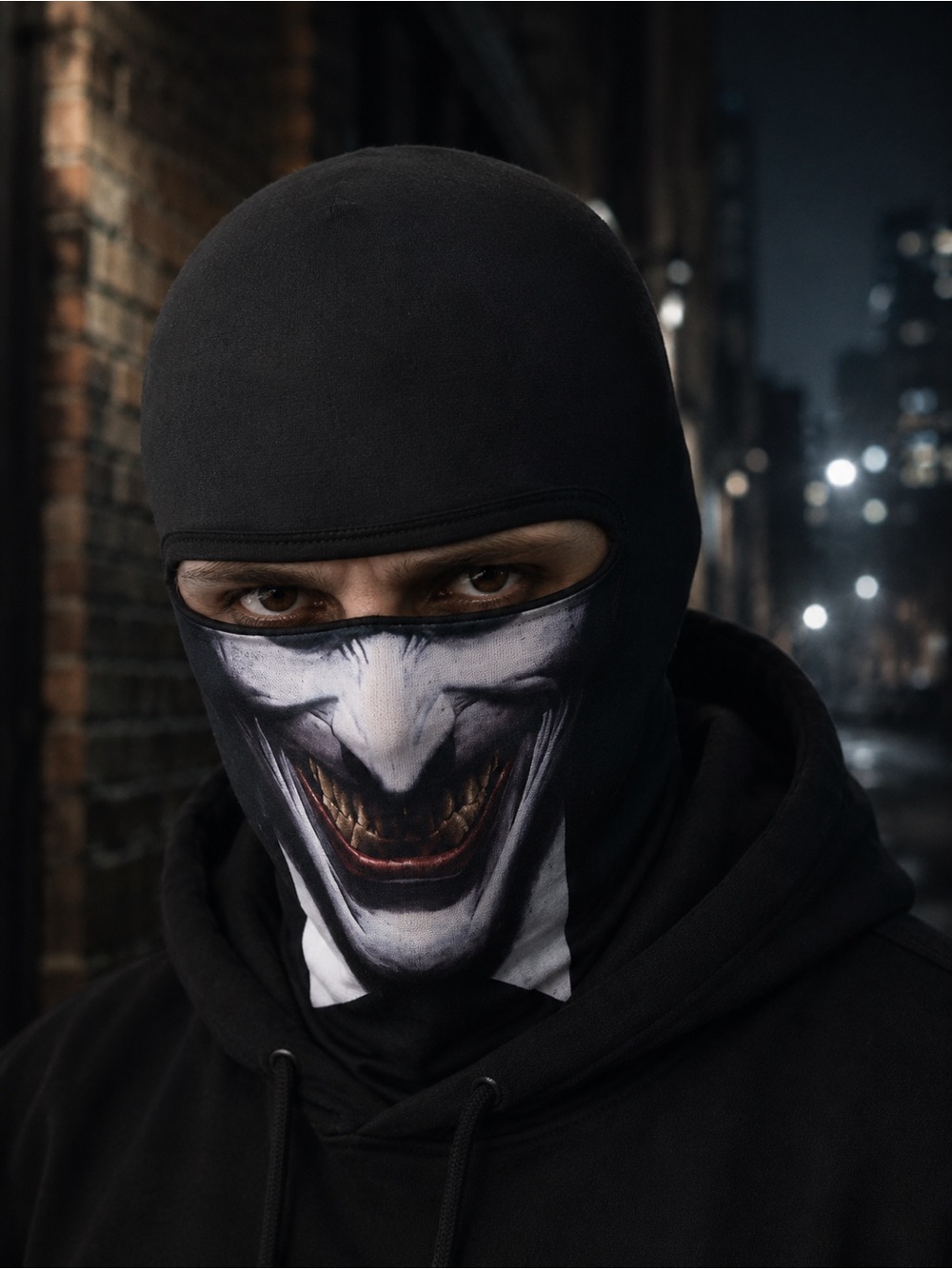 DC Black Balaclava Face Mask with Joker Grin Print